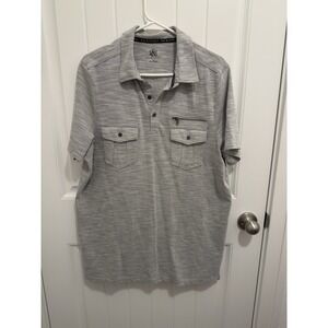 Rock & Republic Men's Gray White Polo Shirt 2 Pocket Size XL